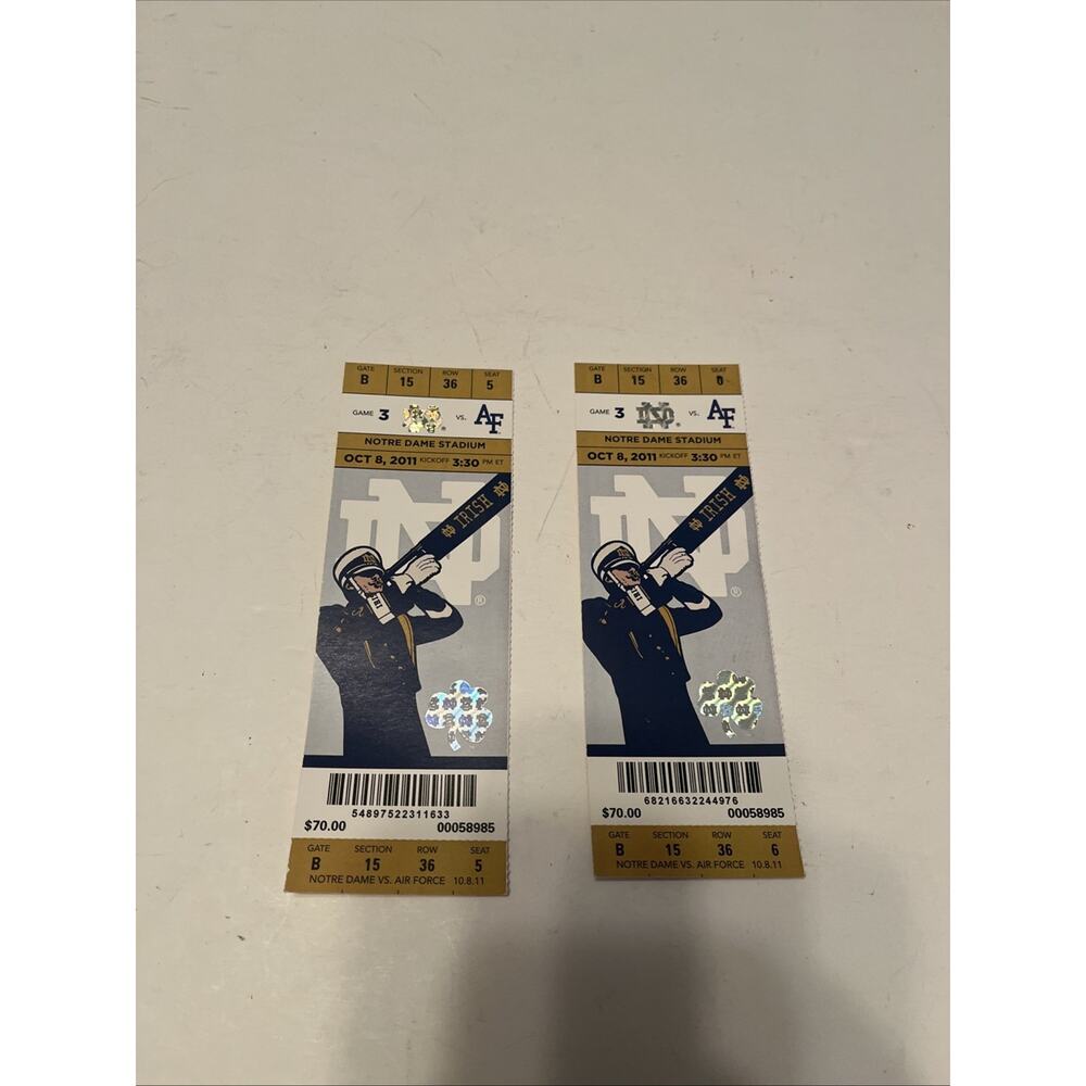 2 AIR FORCE VS NOTRE DAME NCAA FOOTBALL TICKET STUB, OCT 8 2011 NOTRE DAME STAD